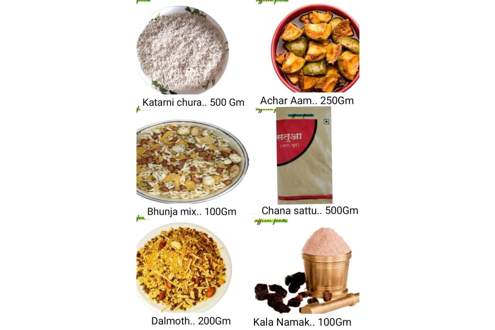 Katarni Chura / Achar Aam / Bhunja Mix / Sattu Chana / Dalmoth / Kala Namak Combo Pack