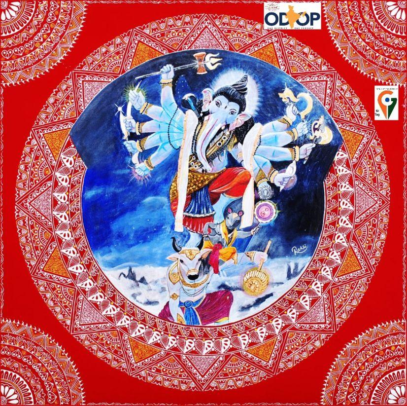 Aipanart Decoration Lord Shiv-Parwati Swaroop Ganesh Painting 2424
