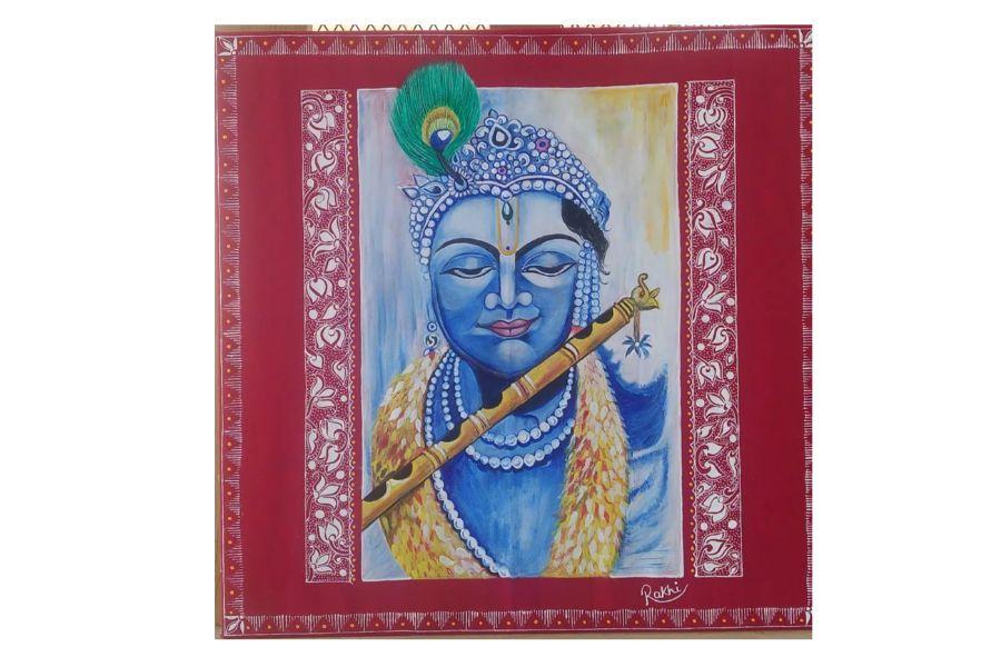 Aipanart Decoration Sri Krishna Painting / ऐपण कला सजावट श्री कृष्ण पेंटिंग