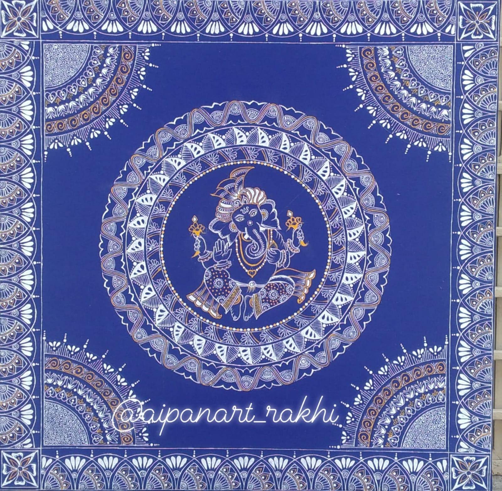 Aipanart Decoration Sri Ganesh Aipan  Blue2424