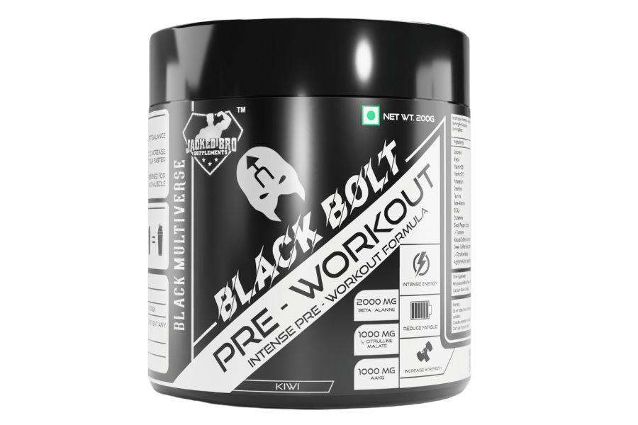 Jacked Bro Black Bolt (Kiwi) Pre Workout - 200gm