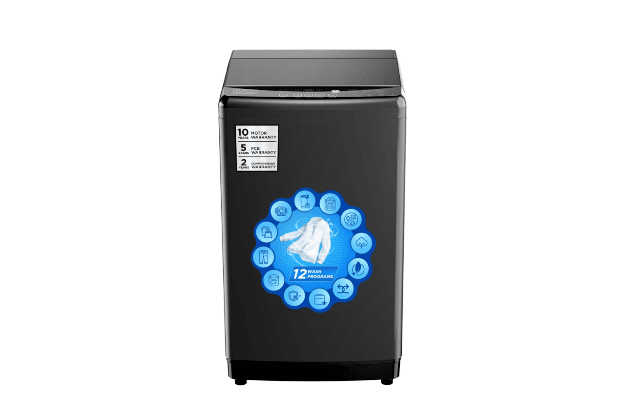 Black+Decker 7.0 Kg 5 Star Fully-Automatic Top Loading Washing Machine(BXWDB21VH70ADIN, Mid Black,12 Wash Programs, In-Built Heater, BLDC Motor)