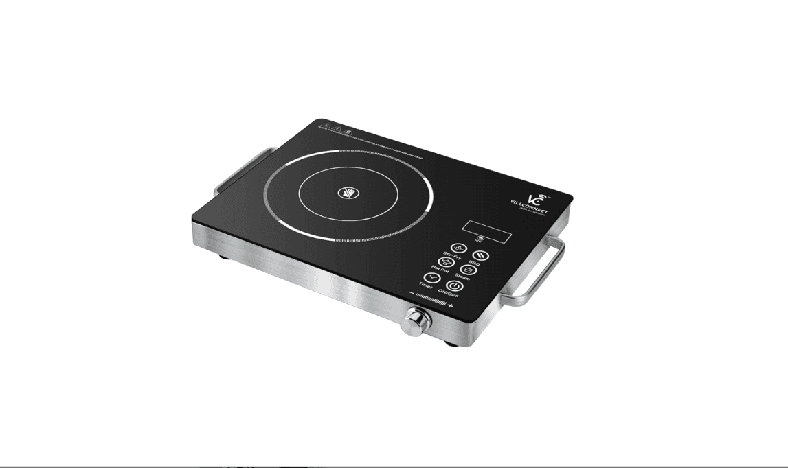 2200W Infrared Induction Stove with Touch Control Glass – Electric Non-Gas, Auto Shut-Off, Fast Heating, All Utensil Support, Portable Cooktop for Home Kitchen, Free Grill, 1-Year Warranty