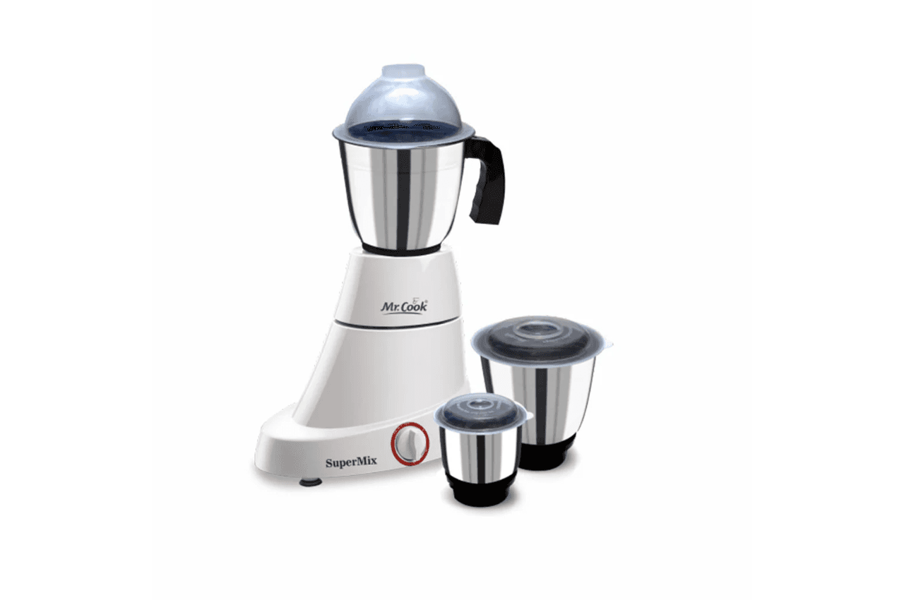United Mr. Cook Supermix 600 Watt Mixer Grinder with 3 Jars Stainless Steel (White)