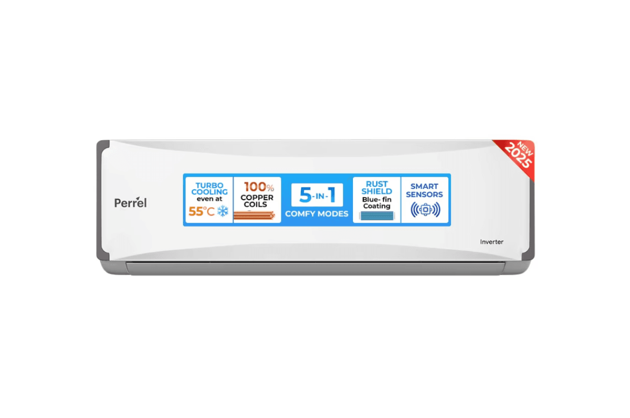 Perrel 1.5 Ton 3 Star Smart Split AC, PR15AS3IO2HLE25 (Copper, 5-in-1 Convertible, Anti-Bacterial PM 1.0 Filter, Cools at 55 degrees Celcius, 2025 Model)