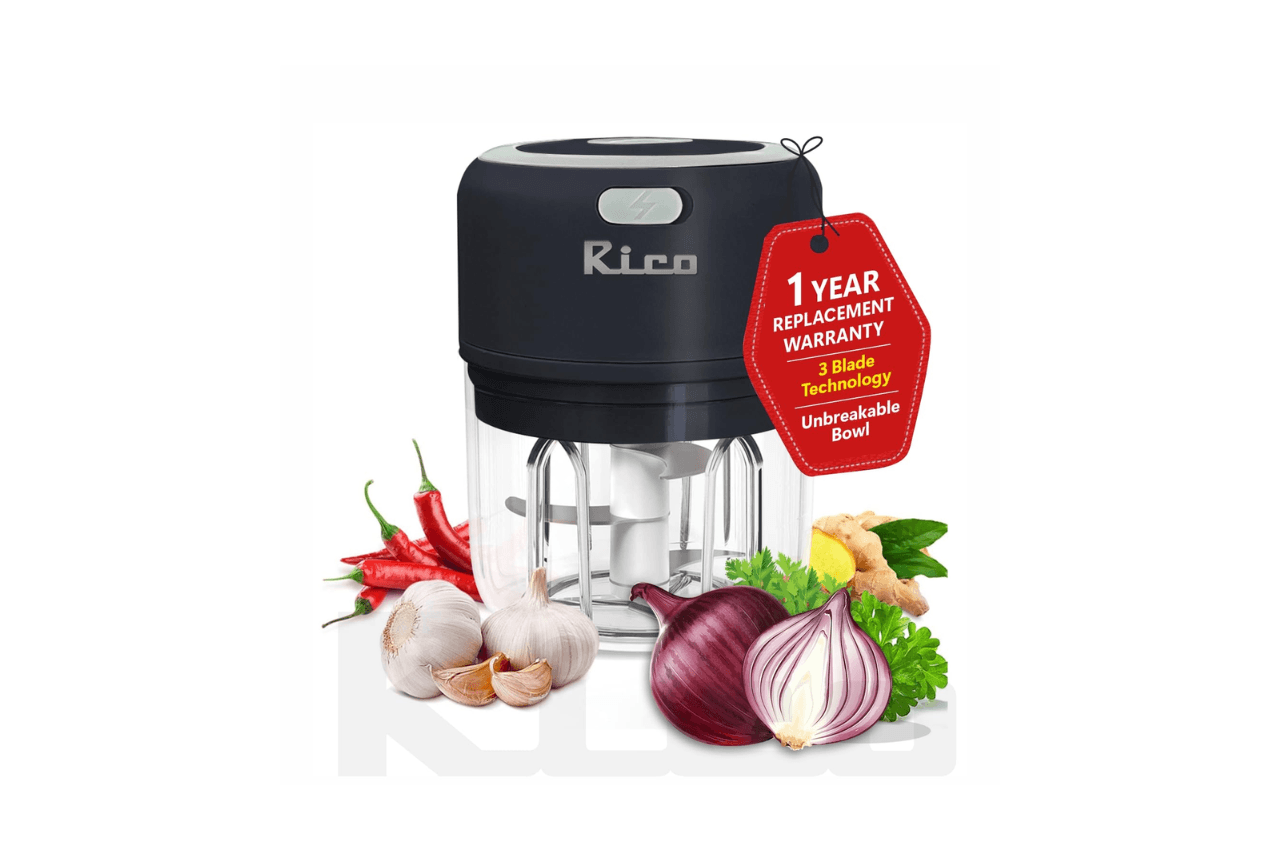 RICO ELECTRIC MINI GARLIC CHOPPER FOR MINCING GARLIC, GINGER, ONION, VEGETABLE, MEAT, NUTS, 250 ML / CH2113