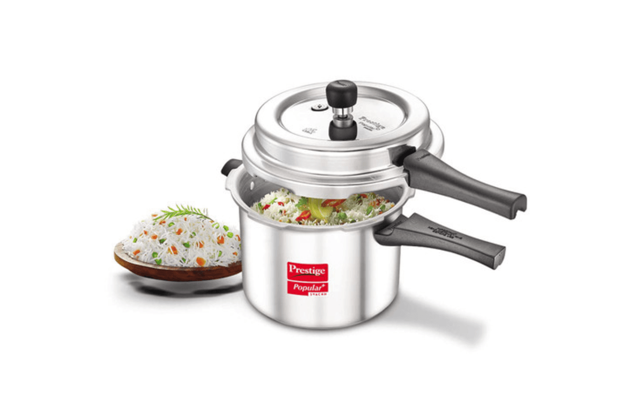 Prestige Popular Plus Svachh Virgin Aluminium Spillage Control Pressure Cooker, 5 L (Silver)