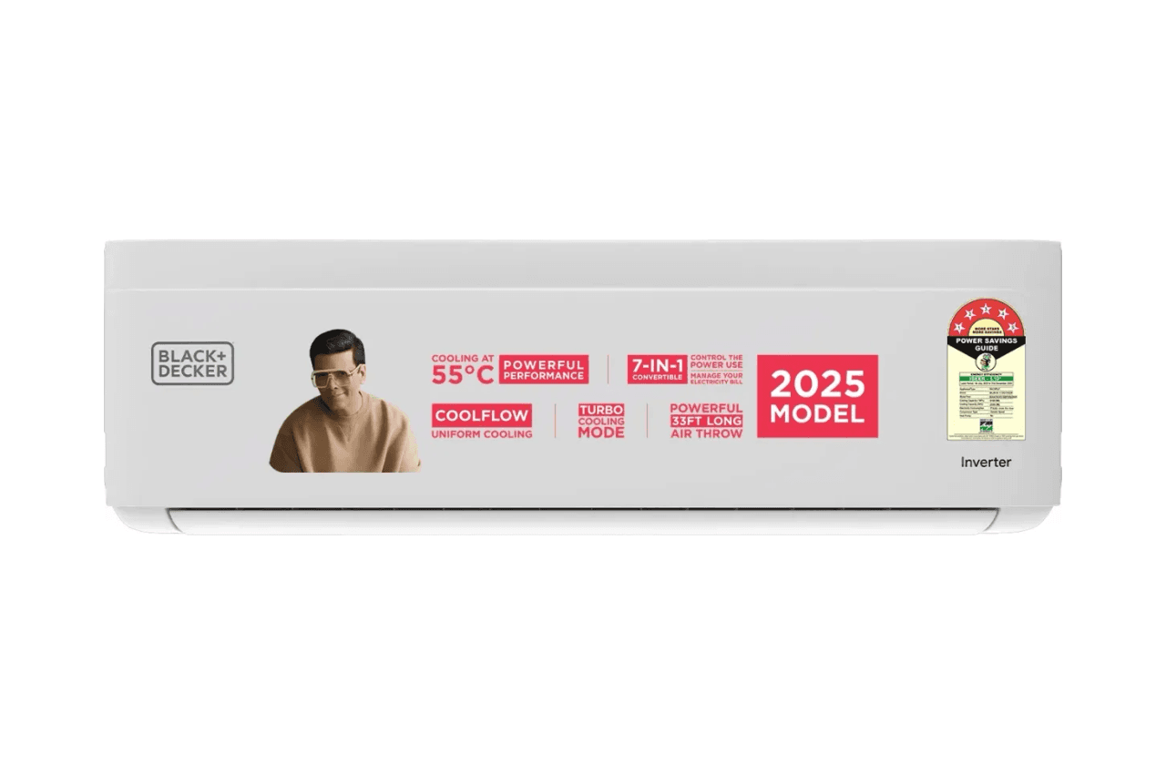 BLACK+DECKER 2025 Model 1 Ton 5 Star Split Inverter AC - White  (BXACN3I510BP2IN, Copper Condenser)