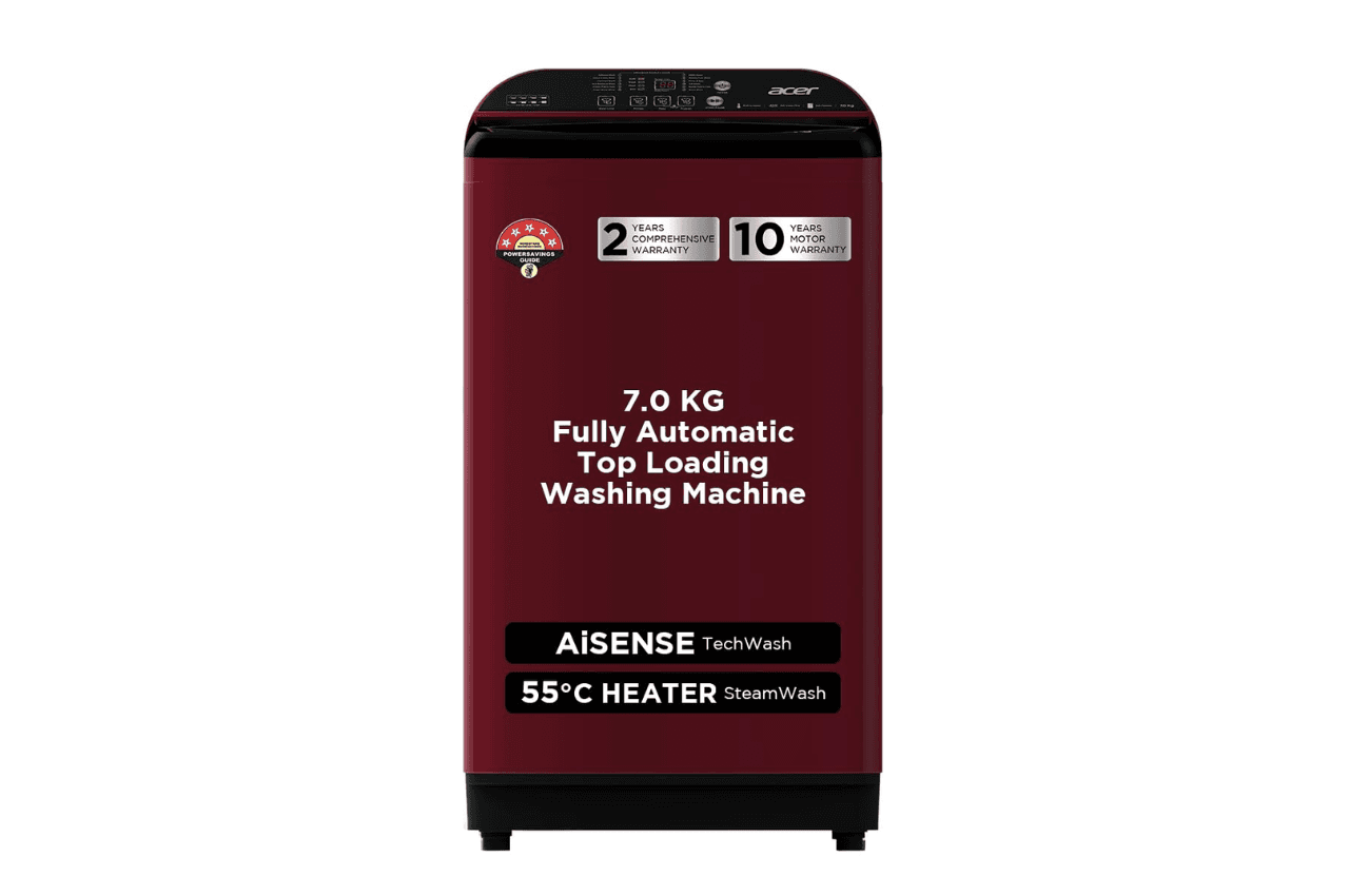 Acer 7.0 Kg 5 Star Fully-Automatic Top Loading Washing Machine (AR70HFATLH2C2CR24D, Cherry Red,12 Wash Programs, In-Built Heater, Magic Filter, Robust Motor)