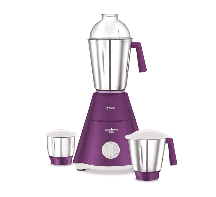 Prestige Nakshatra V2 550W Mixer Grinder with 3 Stainless Steel Jars(Purple, Dome Lid, Aluminium Jar Base)