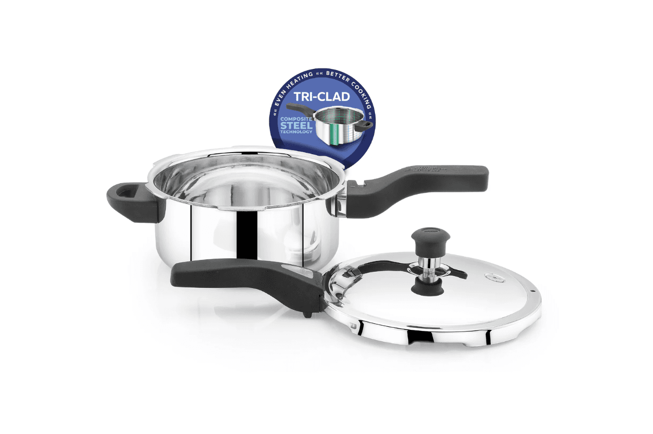 Navarasa Triply Pressure Cooker | Outer Lid | Stainless Steel | 3 L - Induction Compatible | ISI Certified