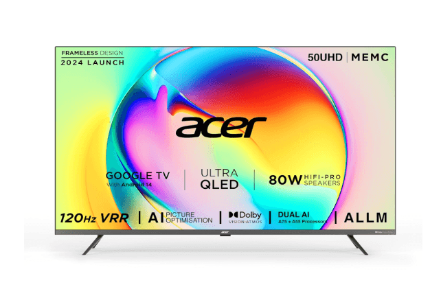 acer 126 cm (50 inches) Super Series 4K Ultra HD Smart QLED Google TV AR50QDXGU2875AT (Black)