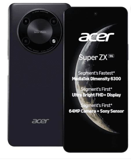 Acer Super ZX 5G (Lunar Blue, 8GB RAM, 128GB Storage) | 120 Hz FHD+ Display | 5000 mAh Ultra-Thin Battery | Dimensity 6300 5G Processor | Sony 64MP AI Camera