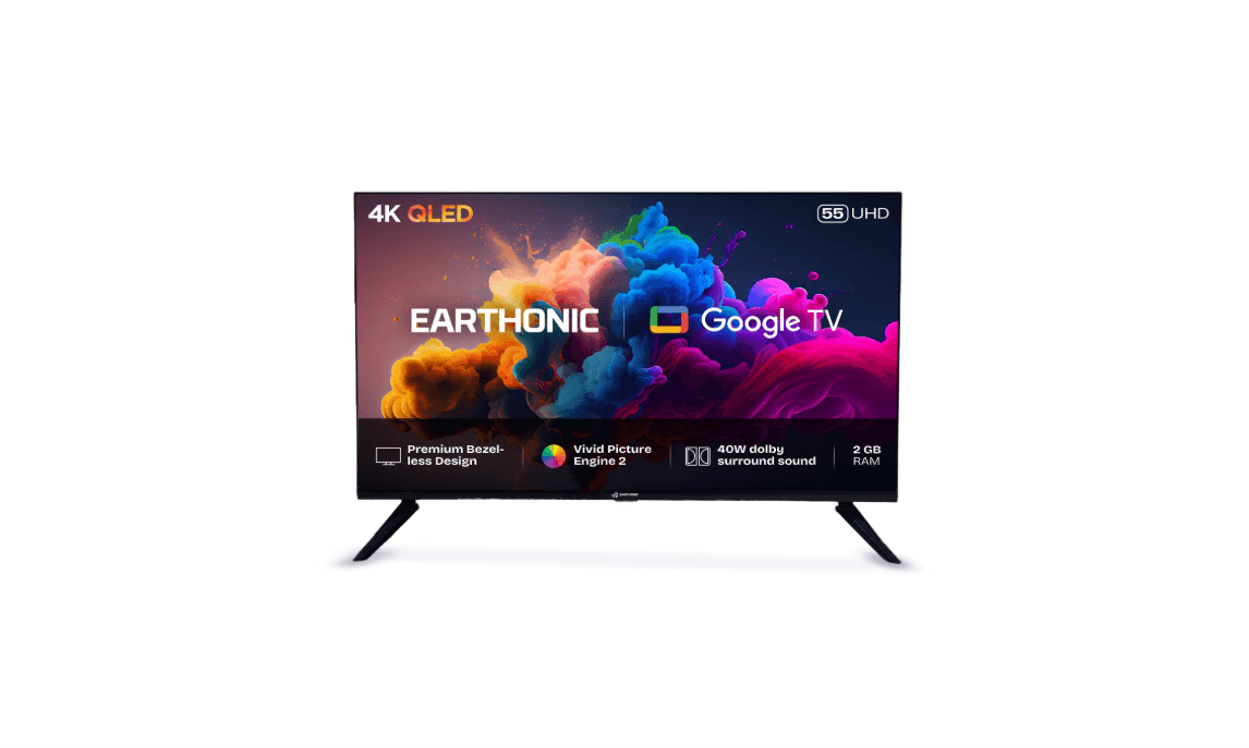 EARTHONIC 139 cm (55 inches) 4K Ultra HD Smart QLED TV E55UHD4KQ11GS24 (Black)
