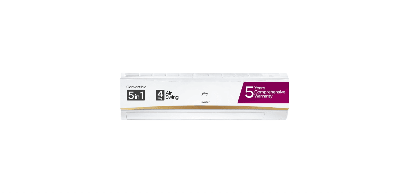 Godrej 2.5 Ton 3 Star, 5 Years Comprehensive Warranty, AI powered, 5-In-1 Convertible Cooling, 4 Way Air Swing Inverter Split AC (Copper, Heavy-Duty Cooling At 52 °C, AC 2.5T EI 30LINV3R32-WWR, White)