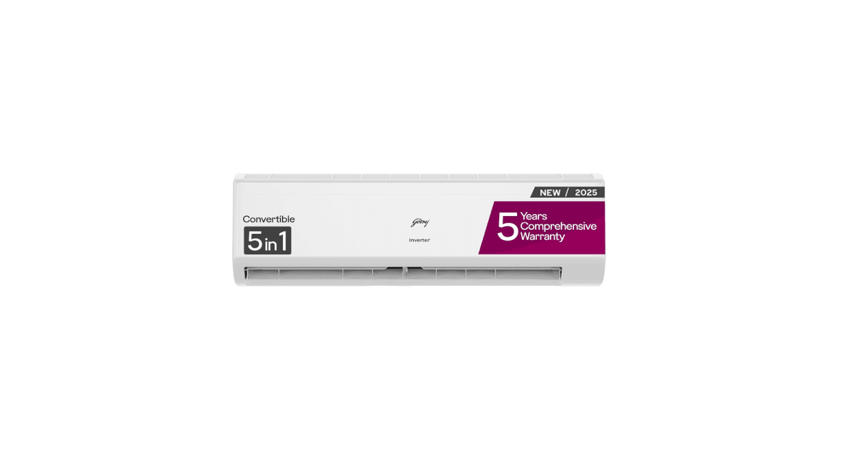 Godrej 2 Ton 3 Star, 5 Years Comprehensive Warranty, 5-In-1 Convertible Cooling, Heavy Duty Cooling At 52°C, Self Clean, Inverter Split AC (Copper, I-Sense Technology, AC 2T EI 24IINV3R32 WWR, White)