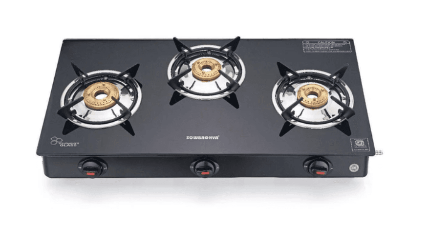 GTSM07 Sowbaghya Gas stove 3 Burner Glass Top Gas Stove -Elite 2 years warranty