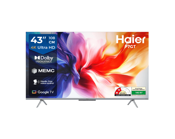 Haier 4K Ultra HD P7GT Series 108cm(43) Smart Google TV With Hands Free voice Control (43P7GT-P)