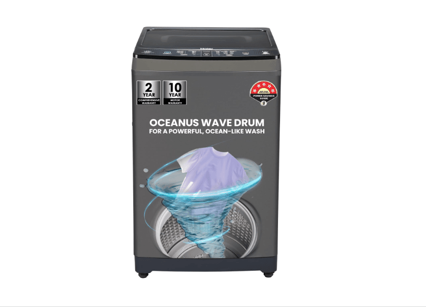 Haier 8 kg 5 Star Oceanus Wave Drum Washing Machine Fully Automatic Top Load (HWM80-826DNZP,Titanium Grey)