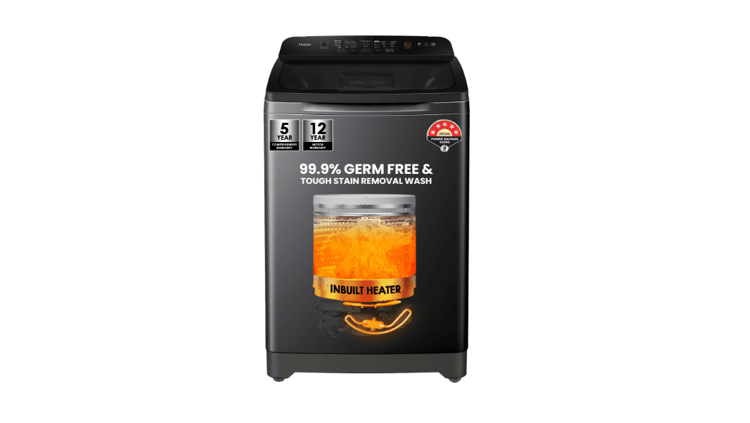 Haier 9 Kg, 5 Star, Oceanus Wave Technology Toughened Glass Fully Automatic Top Loading Washing Machine (HWM90-H678ES8, Inbuilt Heater, Near Zero Pressure, Dark Jade Silver)