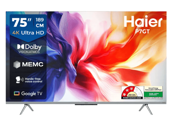 Haier 4K Ultra HD P7GT Series 189cm(75) Smart Google TV With Hands Free voice Control (75P7GT-P)