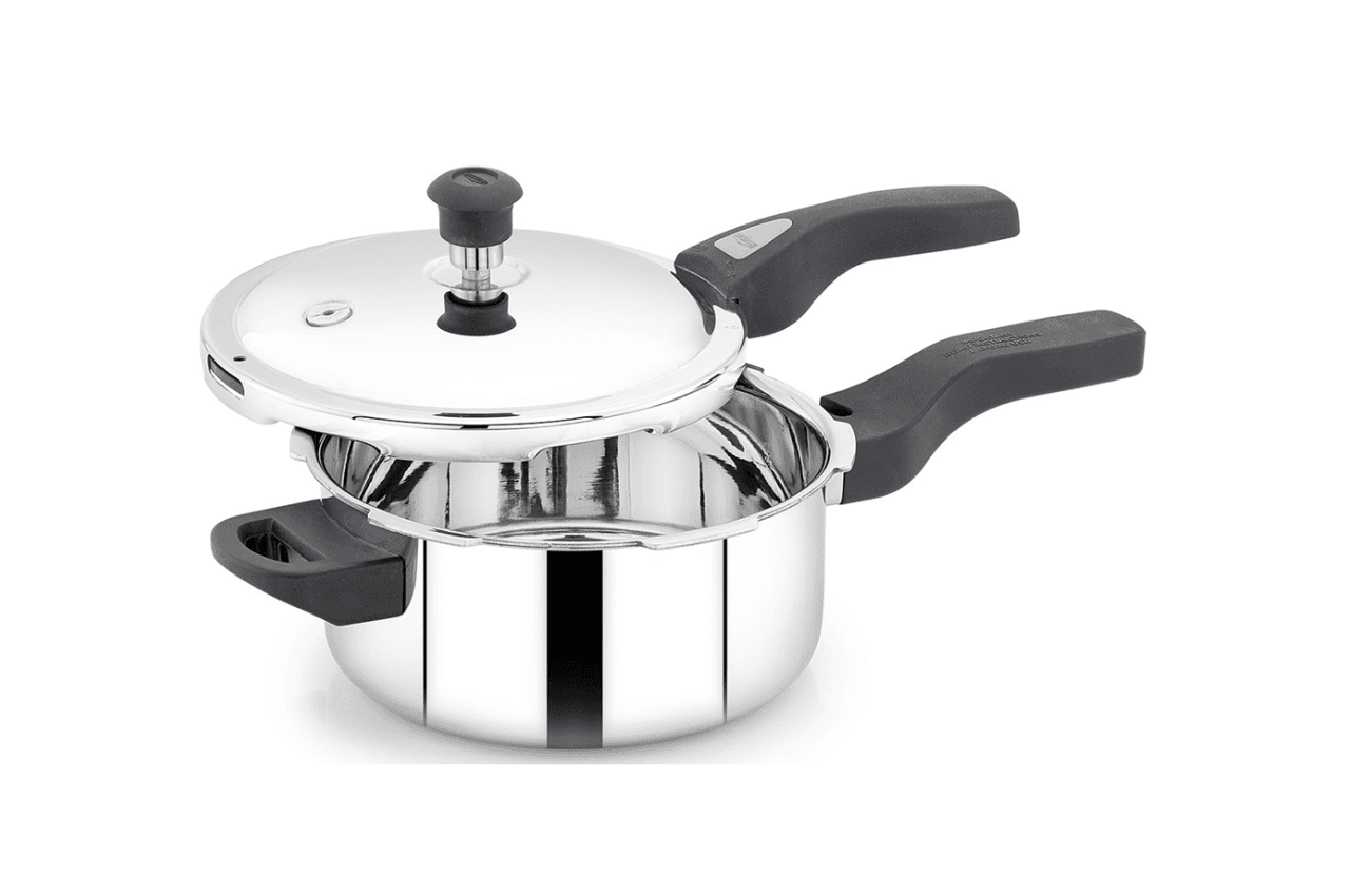 Navarasa Triply Pressure Cooker | Outer Lid | Stainless Steel | 2 L - Induction Compatible | ISI Certified