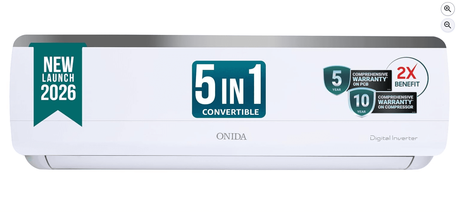 ONIDA 1.5 Ton 3 Star, New Star Rated, Inverter Split AC (Copper, Convertible 5-in-1, Fast Cooling at 55 °C, Deep Frost Clean, Turbo Flush Technology, IR193OMCE,White)