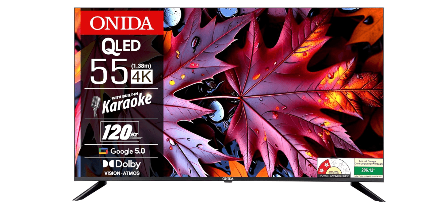 Onida 139 cm (55 inches) Nexg Karaoke Series 4K QLED Smart Google TV Q55UGI120-R