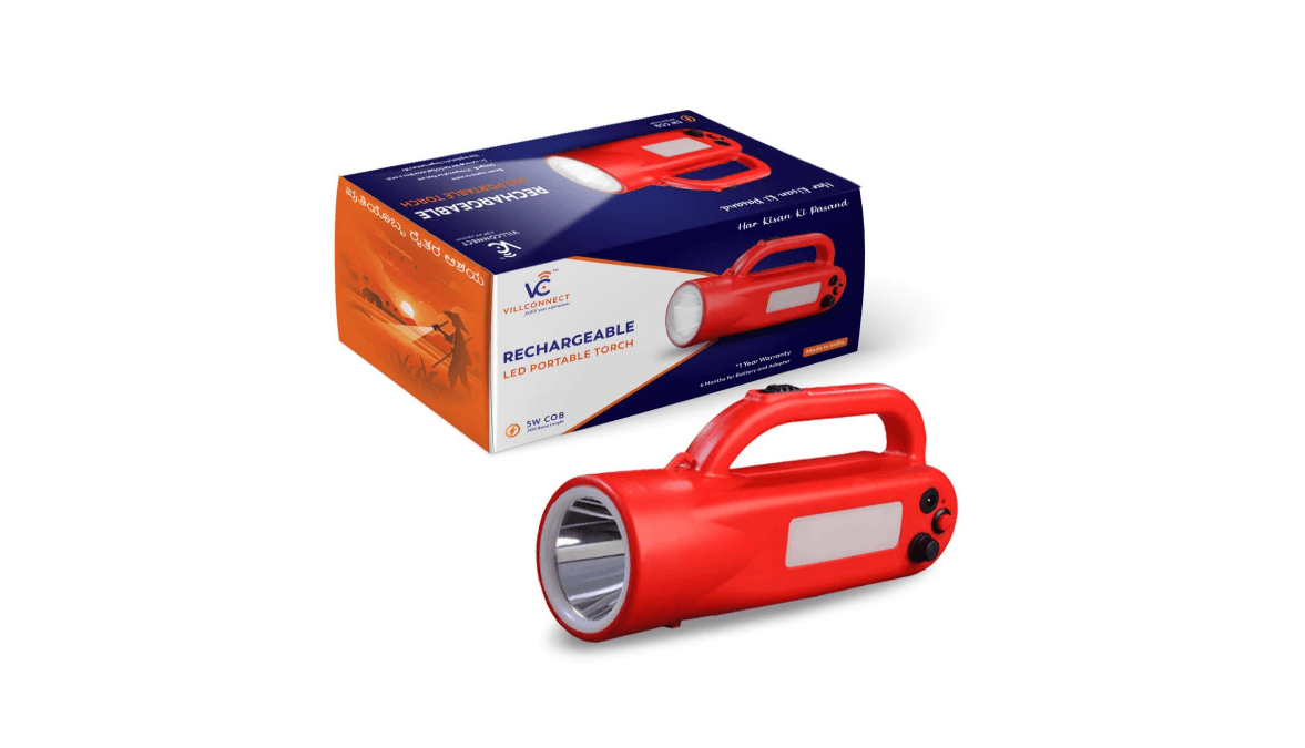 Powerful Rechargable Emergency 5W LED Kissan Torch, 4500mAh Battery for up to 10 hrs Backup, 2km Beam Range, and Durable ABS Virgin Plastic Body—Perfect for Emergencies and Outdoor use.