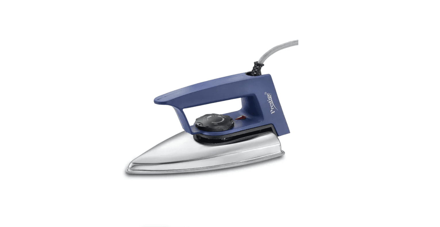 Prestige Magic Cruise 600W Dry Iron|Greblon Non-Stick Coated Sole Plate|Wide Range Of Fabric Interface|Light Weight|Neon Indicator Light|2 Year Warranty|Blue & Silver