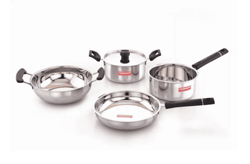 Sowbaghya Stainless Steel 5Pcs Ultima Gift Set - ISS26 (Sauce pan, Dutch Oven with lid, Kadai and Fry pan) 1.5Ltrs