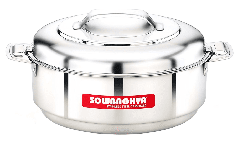 SOWBAGHYA Stainless Steel Casserole - 3500 ml, Silver Stainless Steel Casserole | Hot Pot for Meal chapati Curry roti