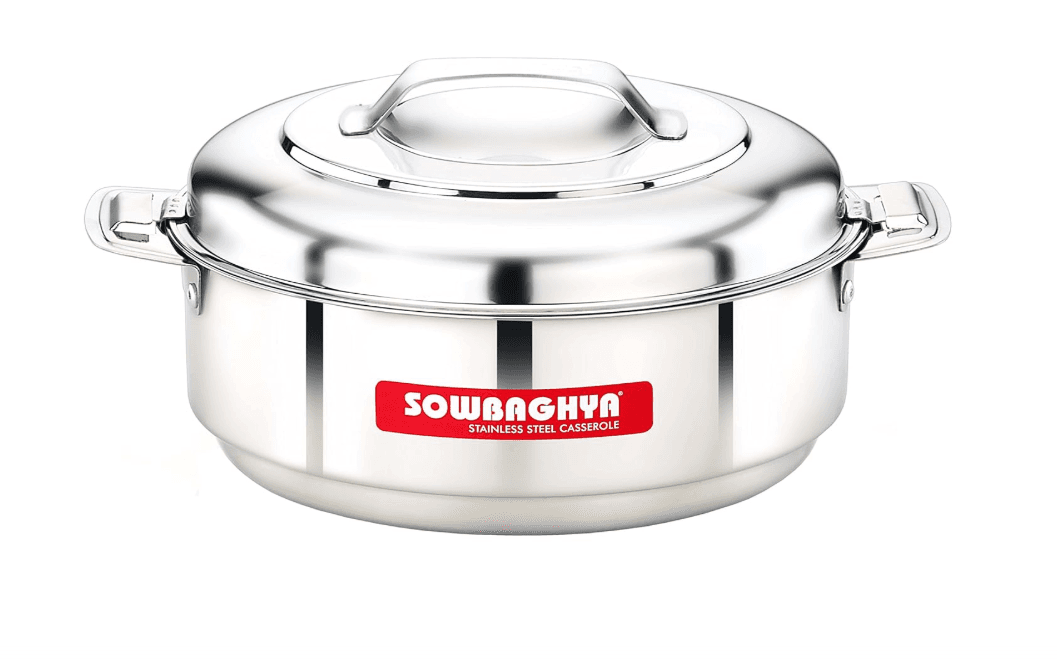 SOWBAGHYA Stainless Steel Casserole - 2500 ml, Silver Stainless Steel Solid Casserole | Hot Pot for Meal chapati Curry roti | Dishwasher Safe | Keeps Food Hot & Cold for Long Hours, Food Grade