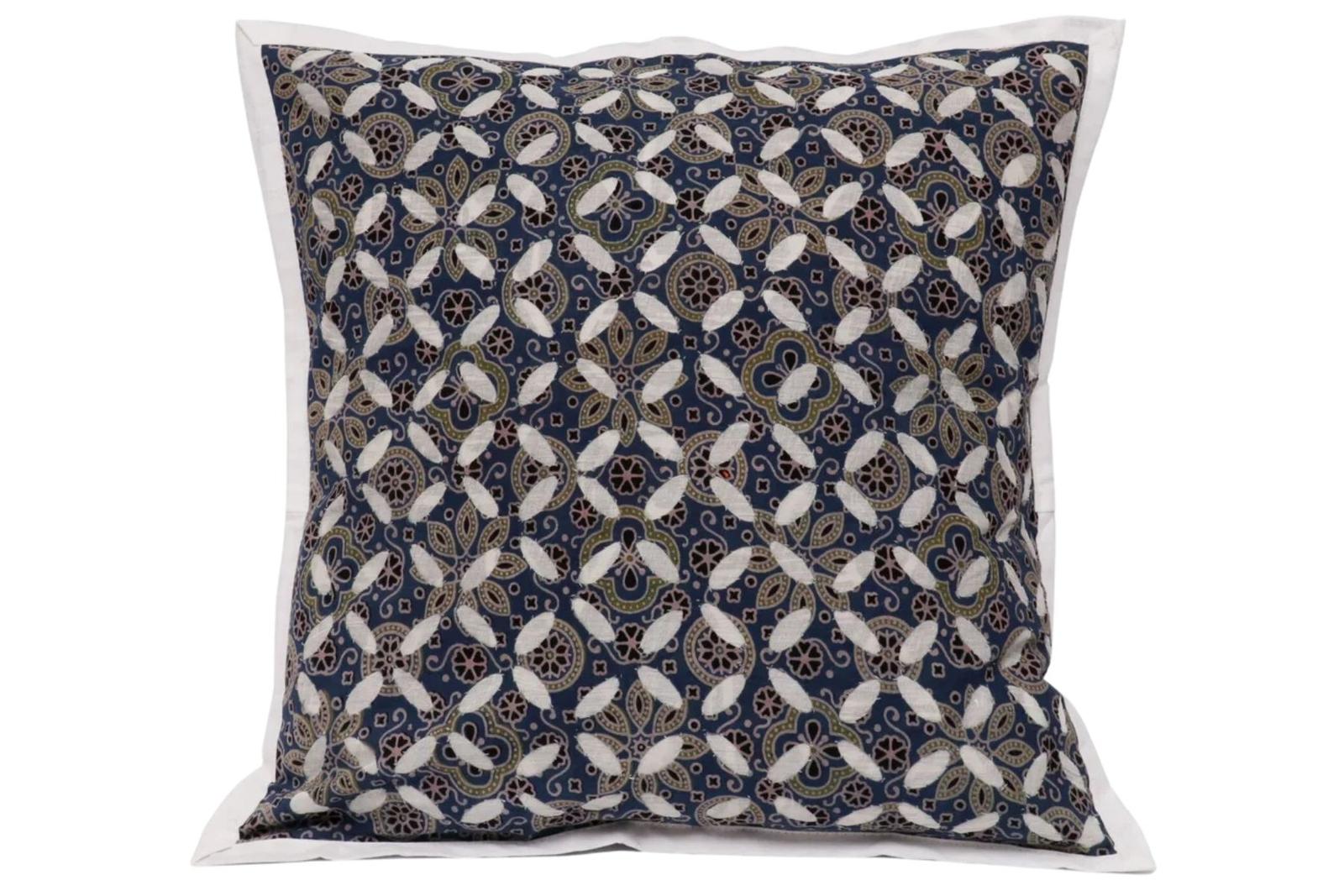 Emb Applique Pure Cotton Cushion Cover Bluish