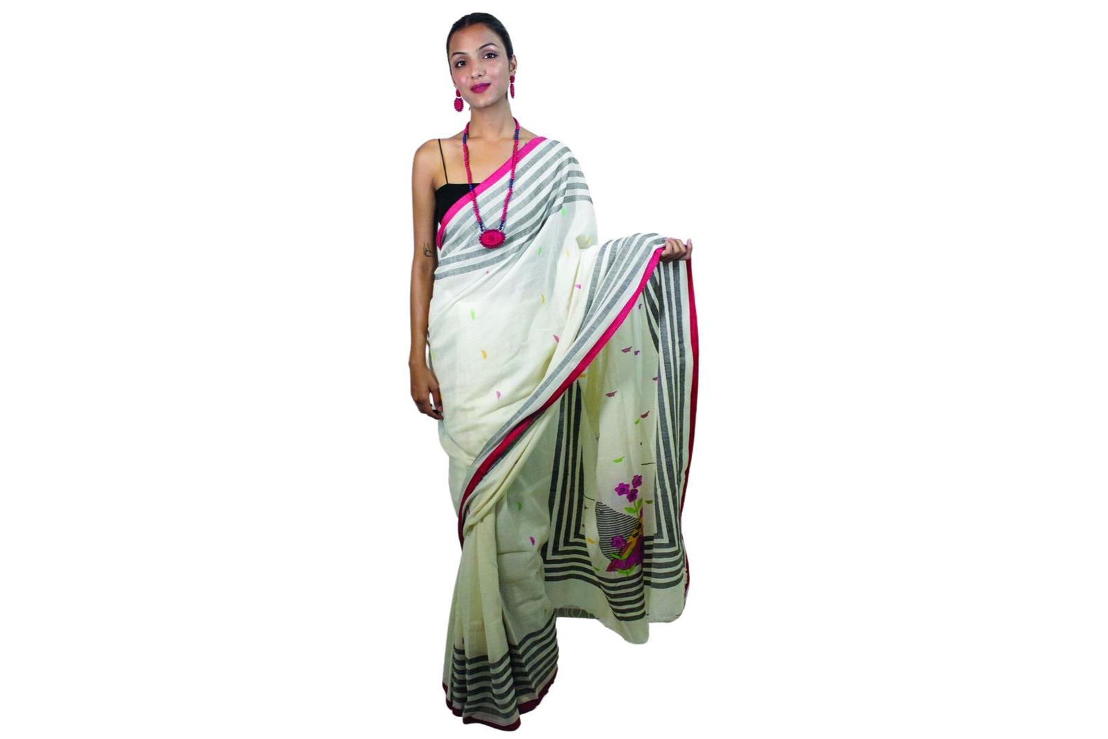 Handwoven Purple Bird Saree