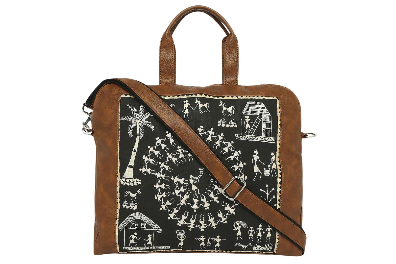 Warli Leather Laptop Bag No.1