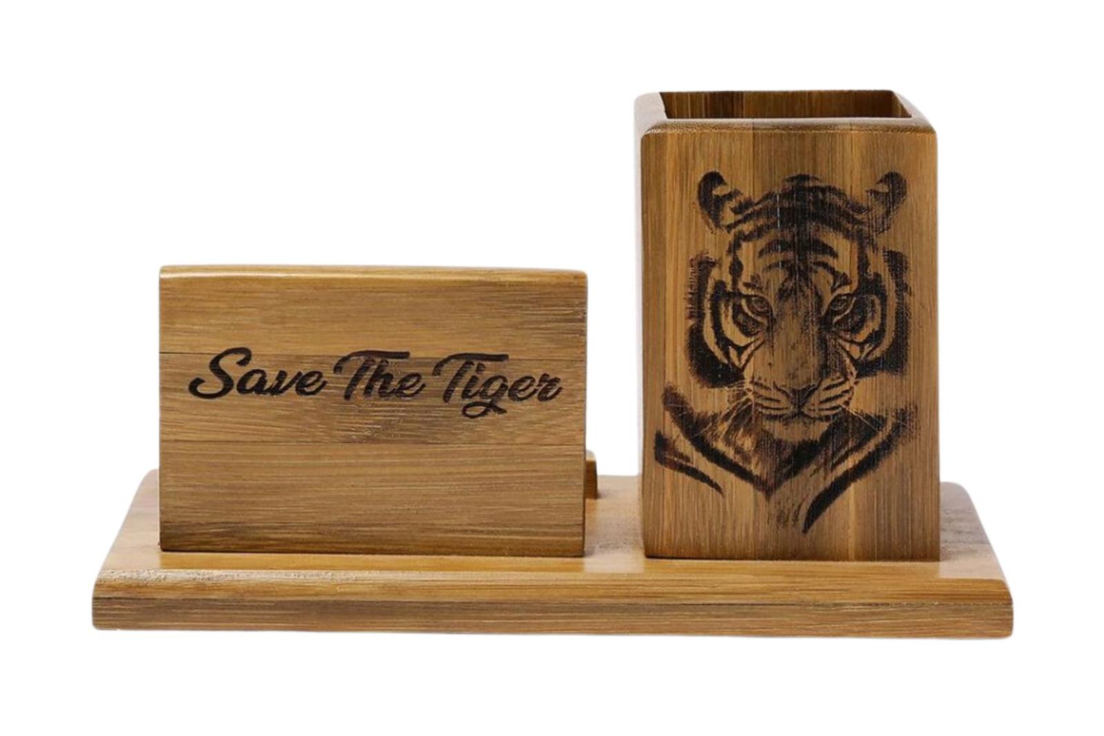 Bamboo Pen Stand with Card Holder