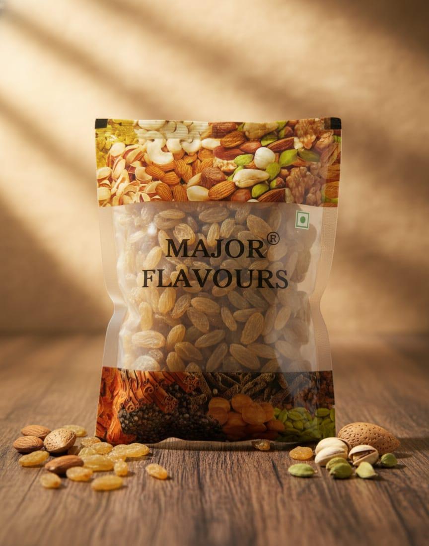 Major Flavour Premium Long Green Raisins (Kismish) – Extra Sweet & Seedless | Handpicked Export Quality Kishmish for Cooking, Baking & Healthy Snacking