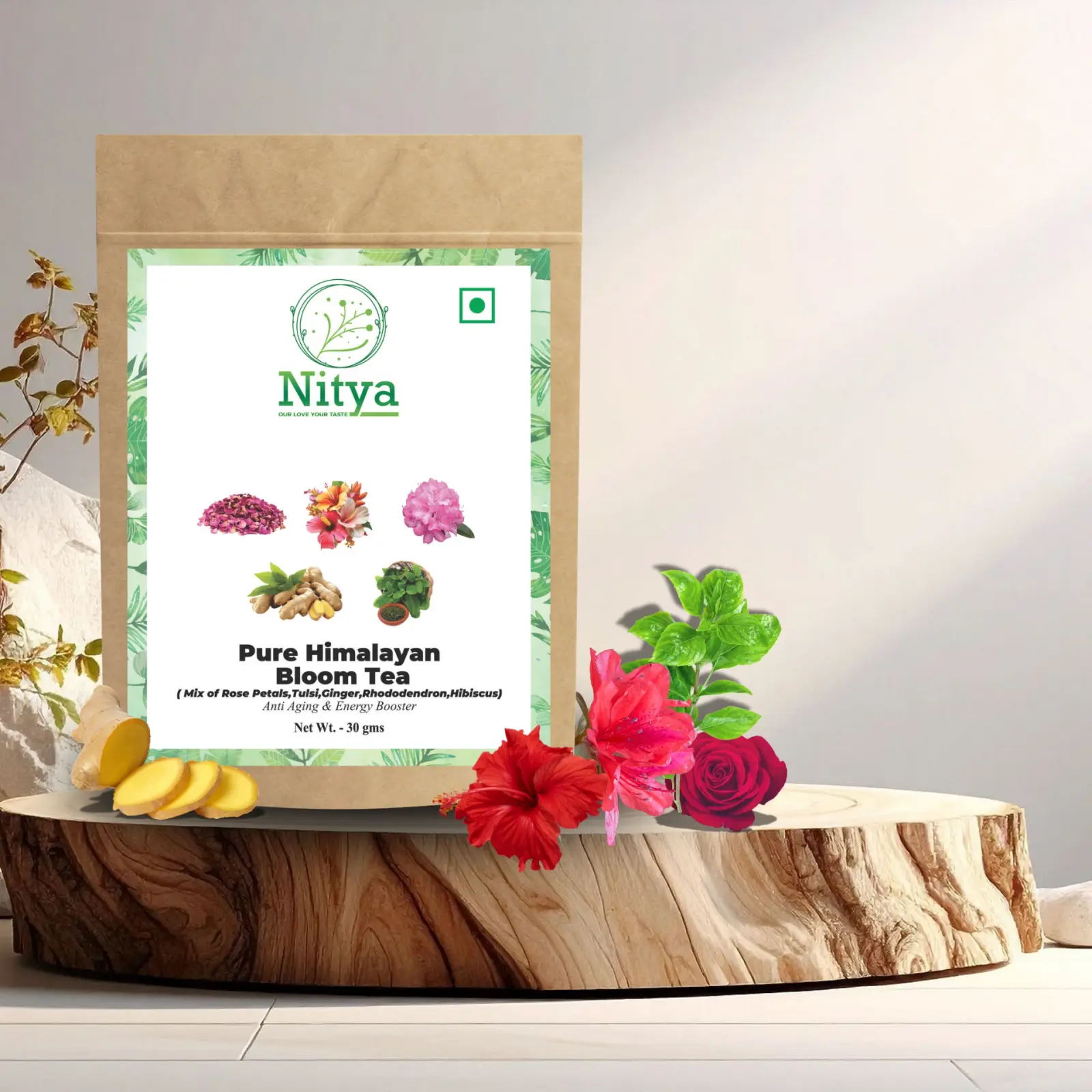 Pure Himalayan Bloom Tea (Mix of Rose Petals,Tulsi,Ginger,Rhododendron,Hibiscus)