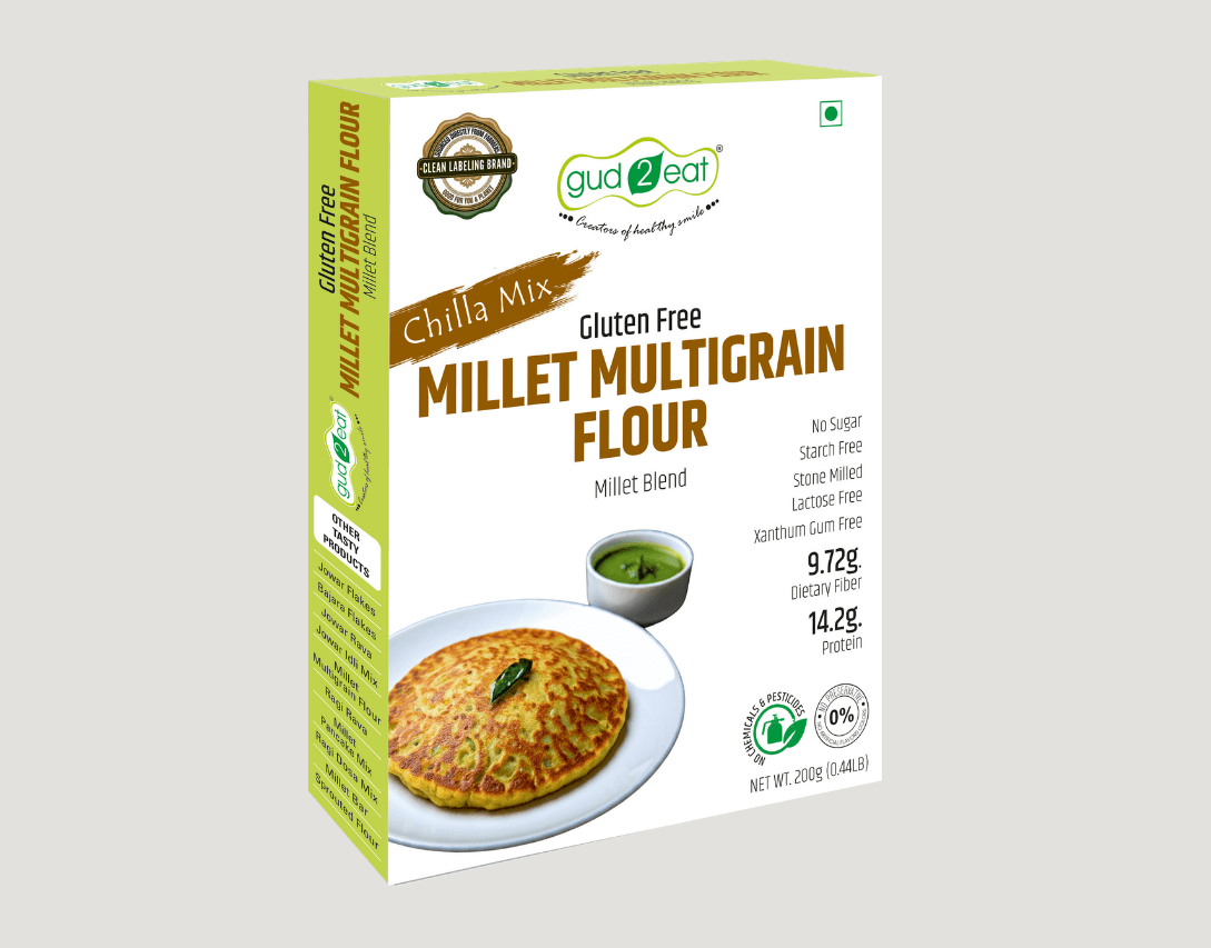 Gud2eat Millet Multigrain Flour | Gluten Free | Traditionally Stone Grounded | Fiber & Protein Boost | 200g