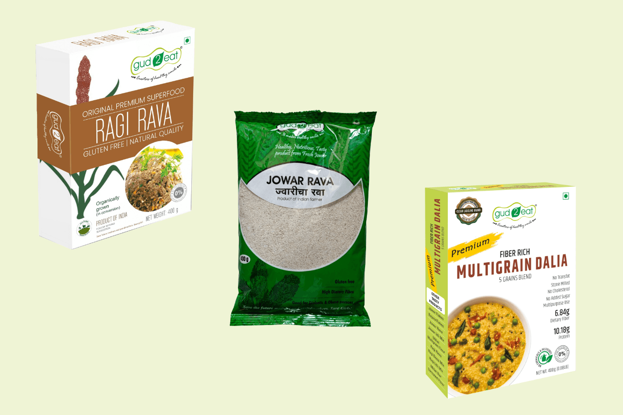 Gud2eat MILLET RAVA'S ( Buy Jowar Rava,Ragi Rava and Get Multigrain Dalia Free)3*400 GM
