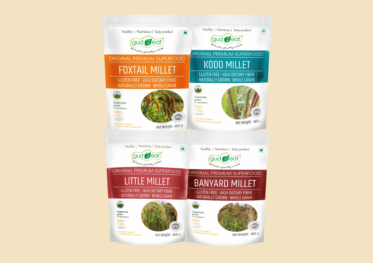 Gud2eat MILLET COMBO 4 ( Foxtail Millet ,Kodo Millet, Little Millet, Banyard Millet ) 4*400g