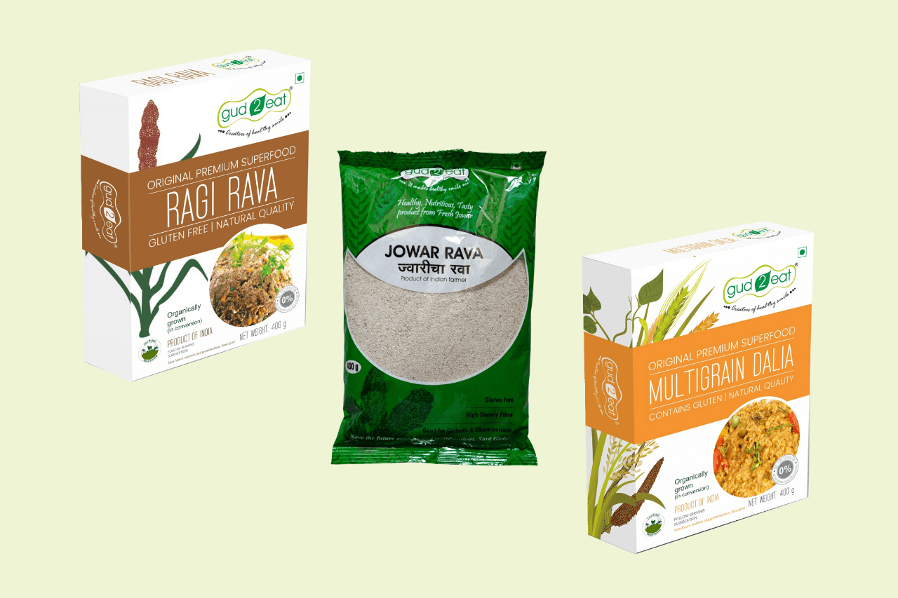 Gud2eat MILLET RAVA'S ( Buy Jowar Rava,Ragi Rava and Get Multigrain Dalia Free)3*400 GM