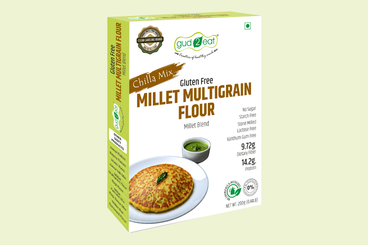 Gud2eat Millet Multigrain Flour | Gluten Free |  Traditionally Stone Grounded | Fiber & Protein Boost | 200g