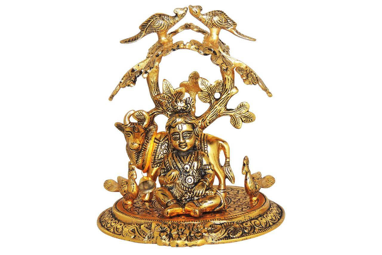 Aluminium Showpiece Laddu Gopal Tree Cow Statue