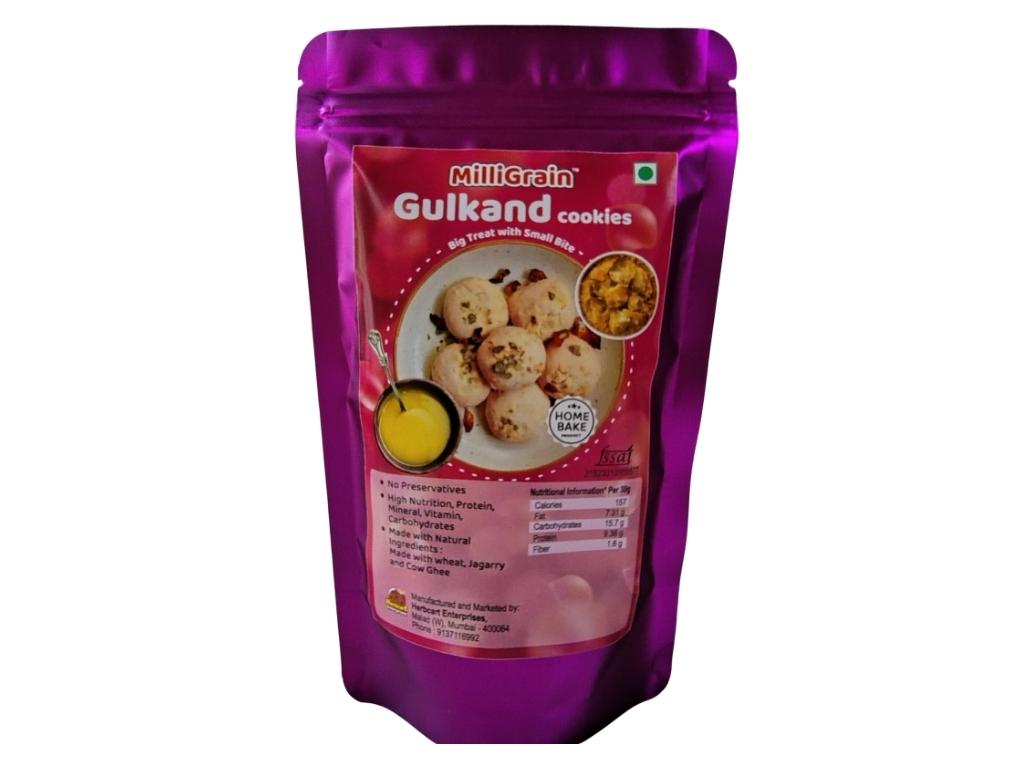 Gulkand Cookies Pouch 100g-Ashwini Tanksale