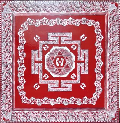 Aipanart Decoration Wooden Sri Laxmi Pith / ऐपण कला सजावट लकड़ी की श्री लक्ष्मी पीठ 1818