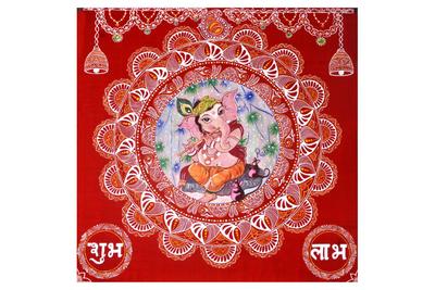 Aipanart Decorated by Sri Ganesh ji Painting / ऐपण कला श्री गणेश जी का श्रृंगार