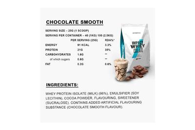 My Protein Impact Whey Isolate (Chocolate Smooth) 2.5kg - Get Shaker Free