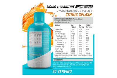 Healthfarm Liquid Carnitine Core 3000 (Citrus Splash) - 500ml